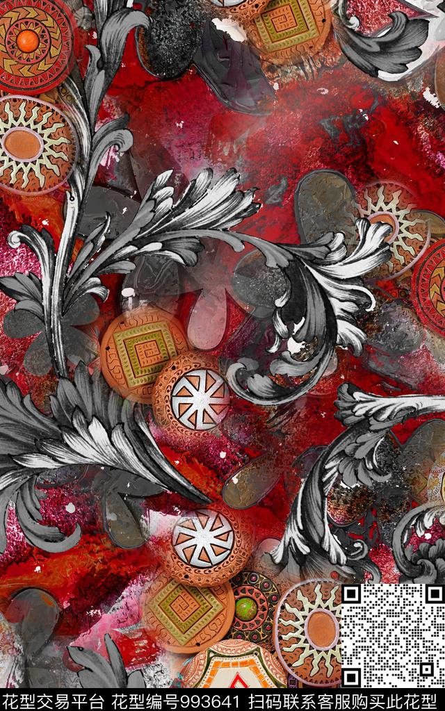数码华亿平台民族风花卉数码印花华亿平台下载（图片编号: 993641） - 瓦栏（Walan）