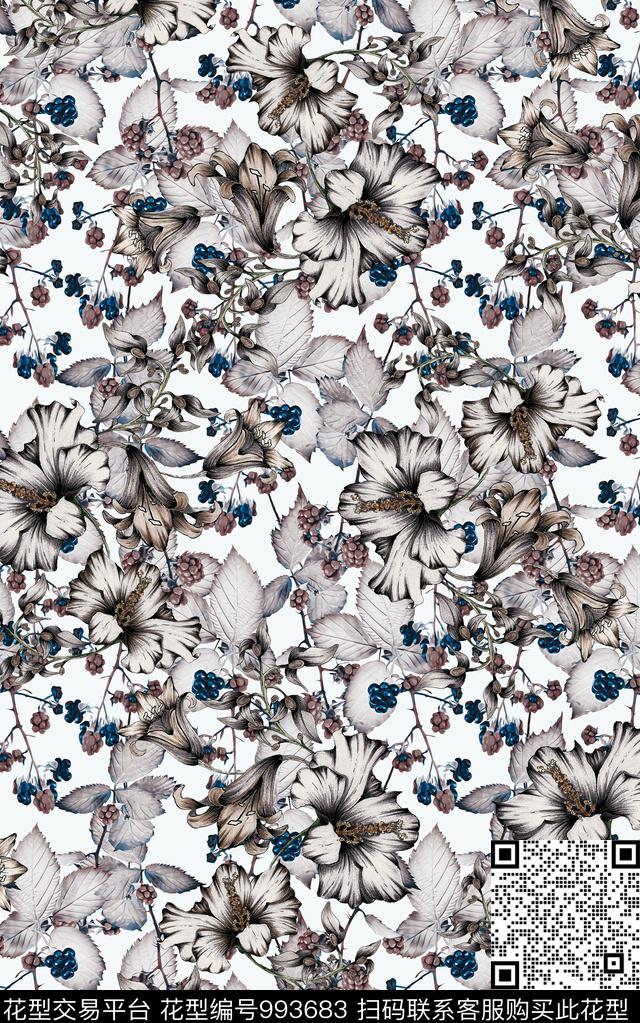 民族风抽象花卉数码印花华亿平台下载（图片编号: 993683） - 瓦栏（Walan）