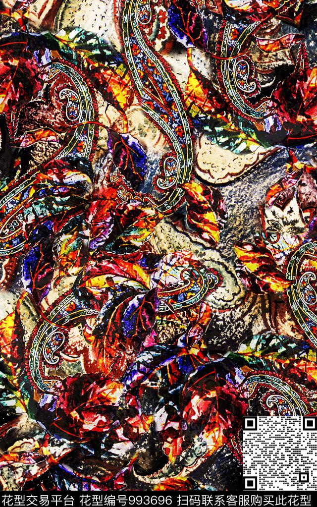 民族风抽象花卉数码印花华亿平台下载（图片编号: 993696） - 瓦栏（Walan）