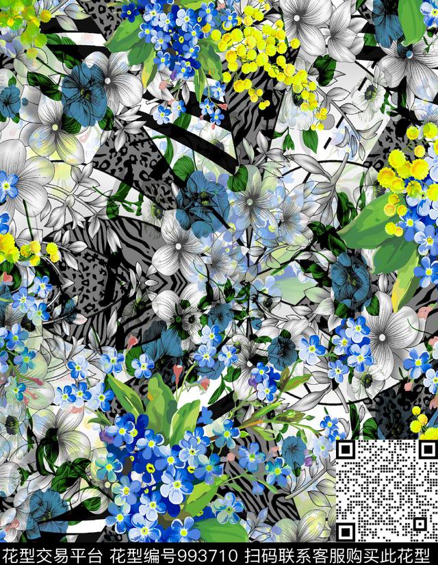 动物花卉水彩花卉豹纹数码印花华亿平台下载（图片编号: 993710） - 瓦栏（Walan）