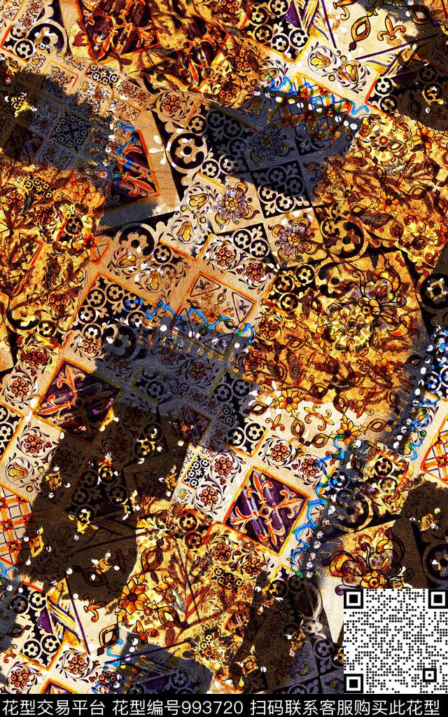 民族风抽象花卉数码印花华亿平台下载（图片编号: 993720） - 瓦栏（Walan）
