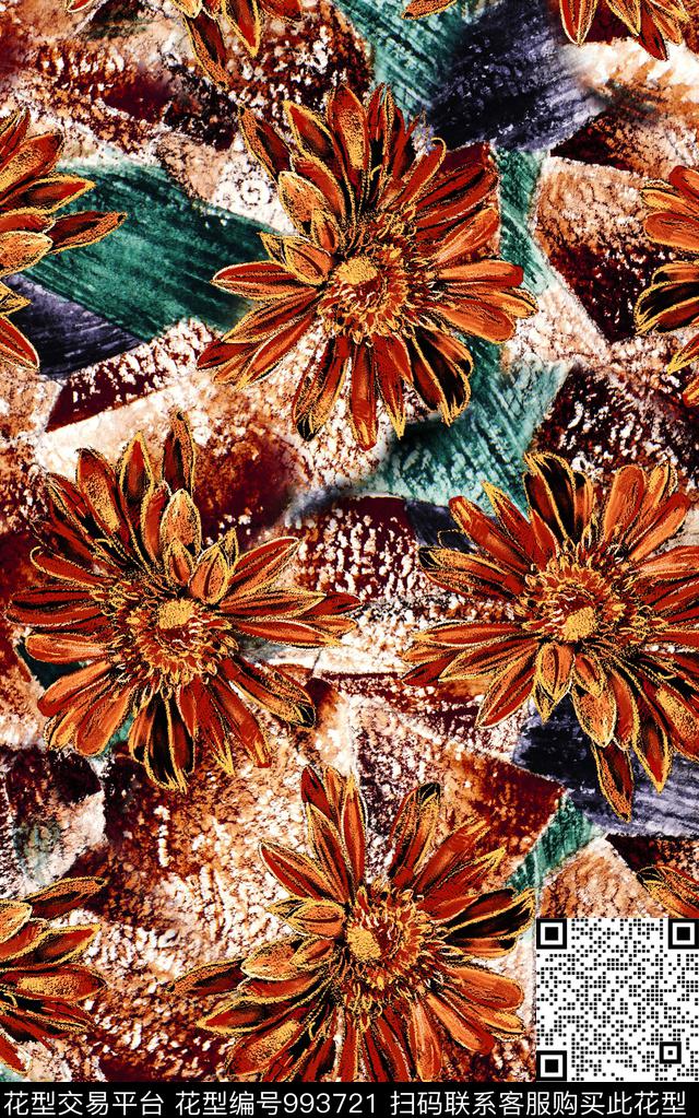 民族风抽象花卉数码印花华亿平台下载（图片编号: 993721） - 瓦栏（Walan）