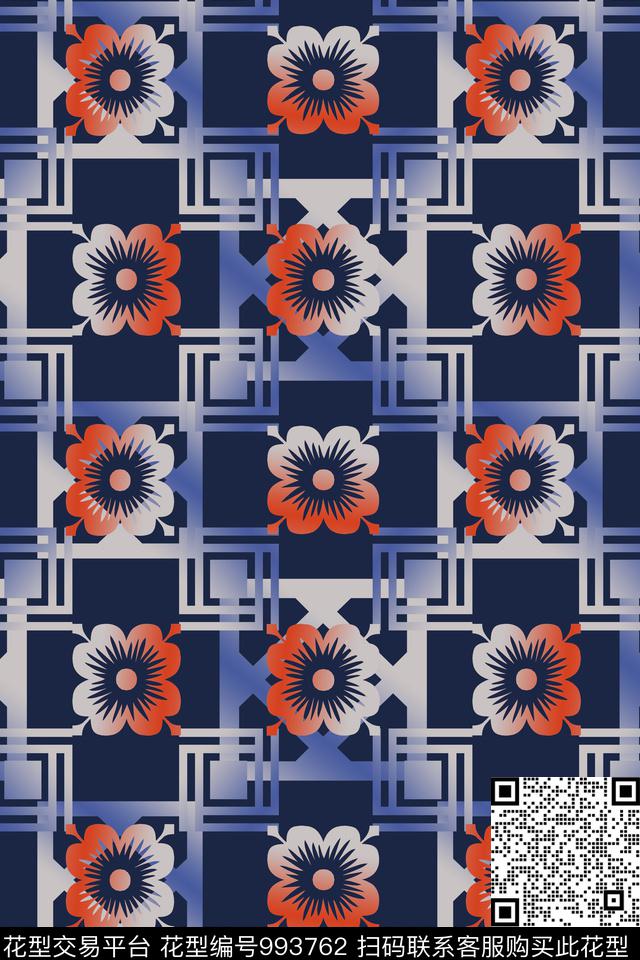 风格化花卉格子图案男装休闲花卉数码印花华亿平台下载（图片编号: 993762） - 瓦栏（Walan）