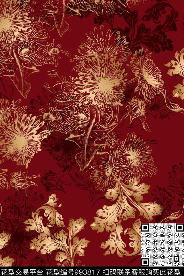 数码华亿平台花卉大牌风数码印花华亿平台下载（图片编号: 993817） - 瓦栏（Walan）