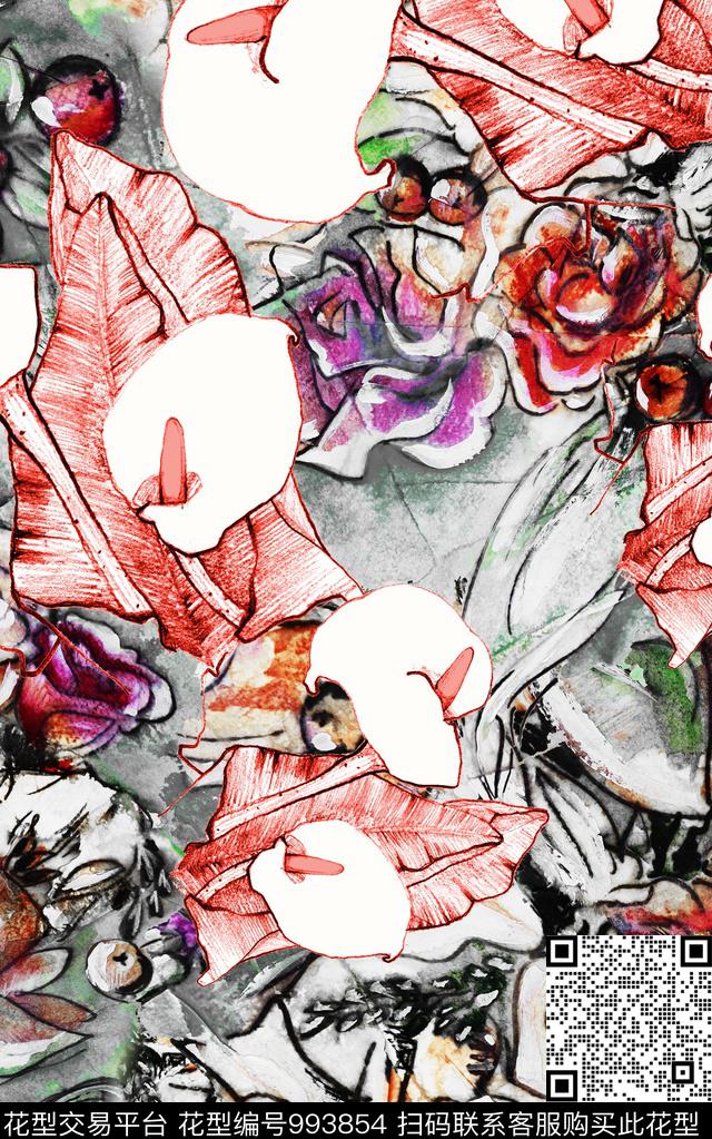 数码华亿平台民族风花卉数码印花华亿平台下载（图片编号: 993854） - 瓦栏（Walan）