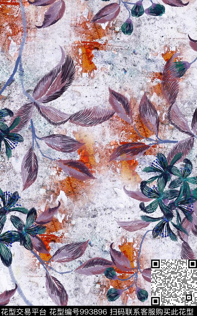 花卉复古绣花华亿平台数码印花华亿平台下载（图片编号: 993896） - 瓦栏（Walan）