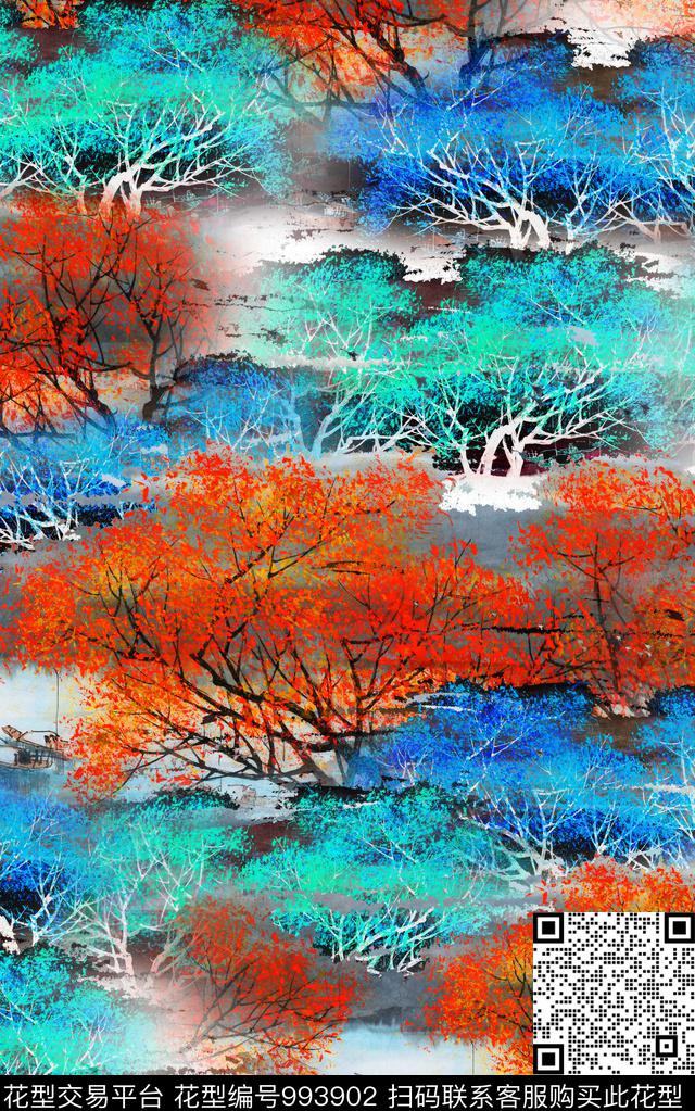 数码华亿平台水墨风风景景观数码印花华亿平台下载（图片编号: 993902） - 瓦栏（Walan）