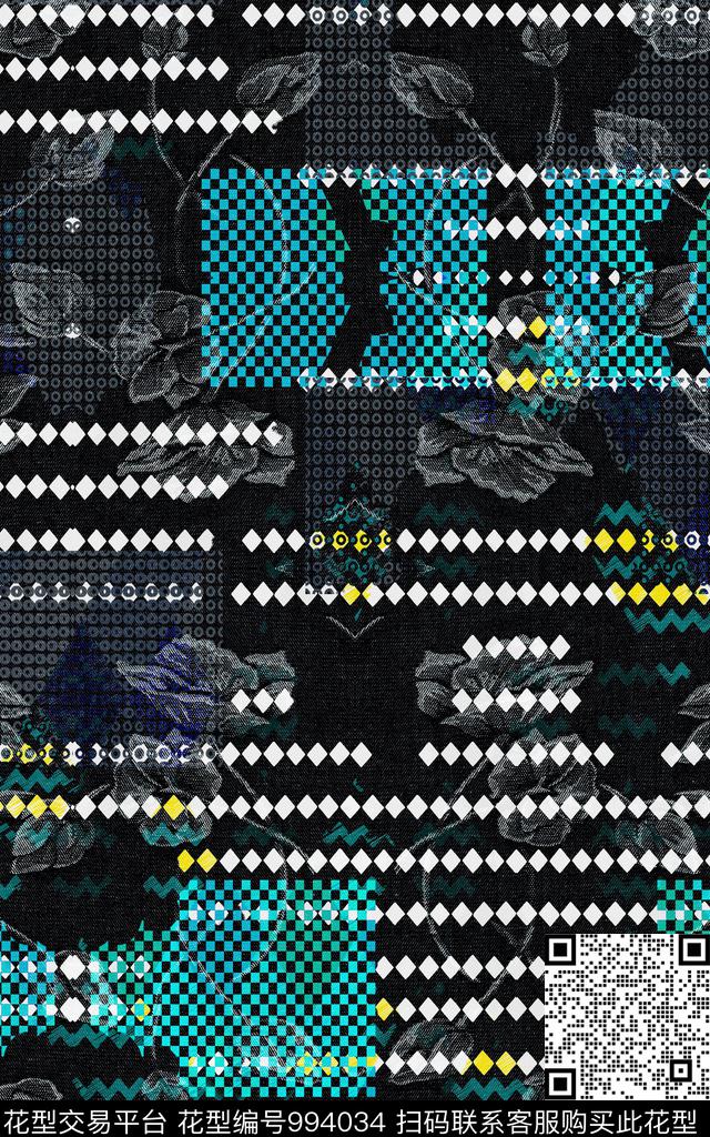 数码华亿平台黑白华亿平台花卉数码印花华亿平台下载（图片编号: 994034） - 瓦栏（Walan）