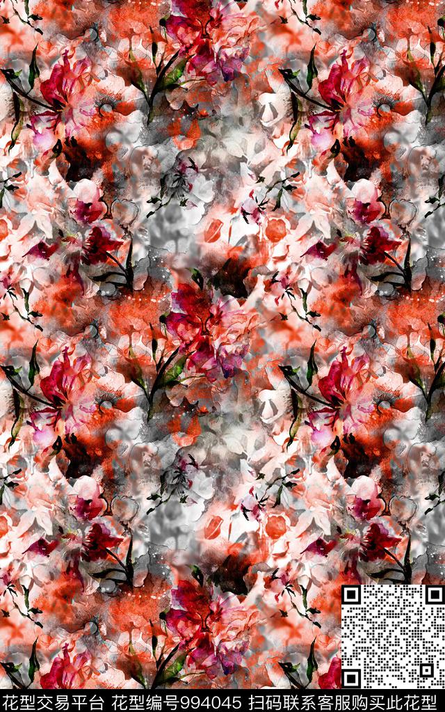 民族风抽象花卉数码印花华亿平台下载（图片编号: 994045） - 瓦栏（Walan）