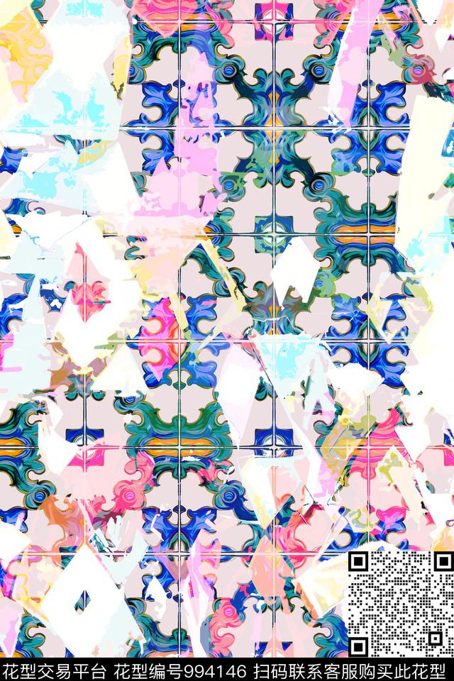 数码华亿平台抽象女装数码印花华亿平台下载（图片编号: 994146） - 瓦栏（Walan）