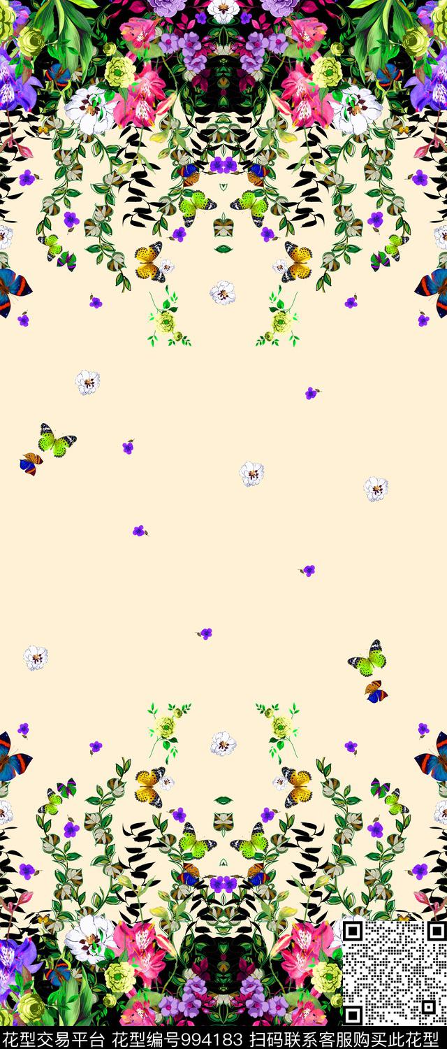 大花花卉定位花数码印花华亿平台下载（图片编号: 994183） - 瓦栏（Walan）