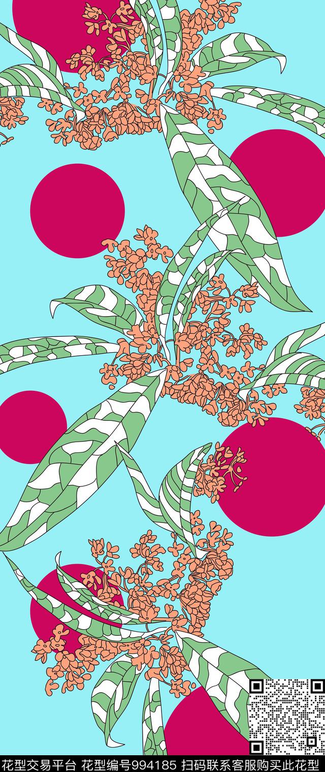 花语长巾月桂生日花传统印花华亿平台下载（图片编号: 994185） - 瓦栏（Walan）