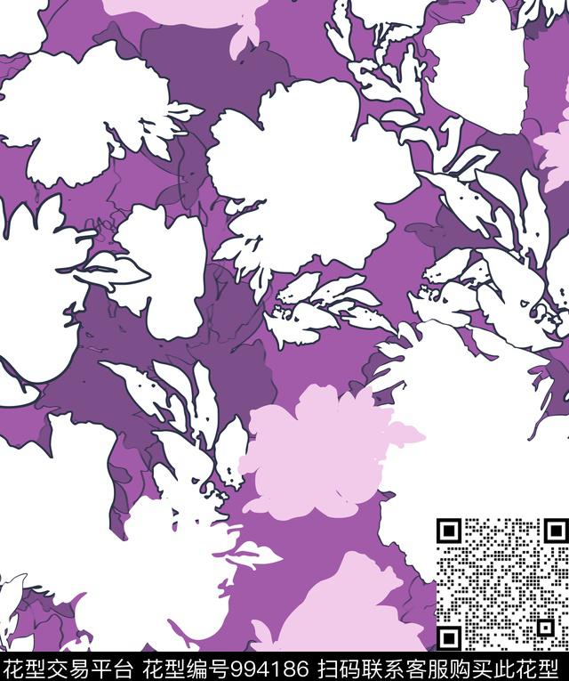 大花抽象花卉数码印花华亿平台下载（图片编号: 994186） - 瓦栏（Walan）
