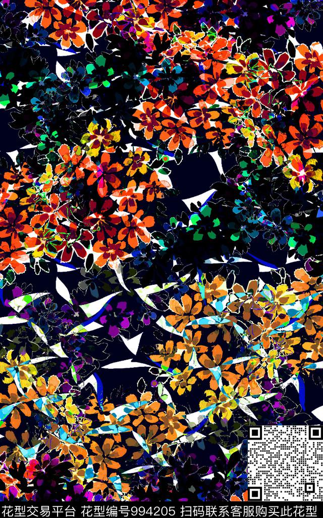 数码华亿平台黑底花卉女装数码印花华亿平台下载（图片编号: 994205） - 瓦栏（Walan）