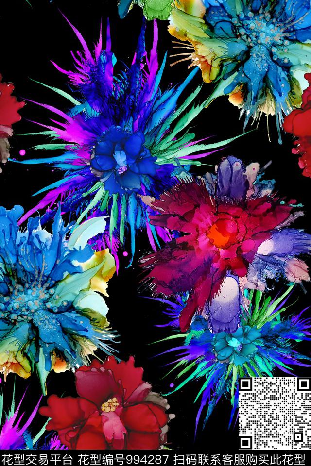 花卉水彩花卉炫彩数码印花华亿平台下载（图片编号: 994287） - 瓦栏（Walan）