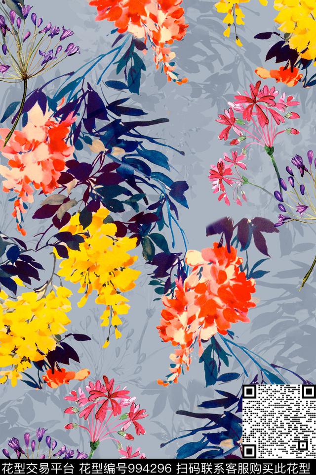 花卉水彩花卉数码印花华亿平台下载（图片编号: 994296） - 瓦栏（Walan）