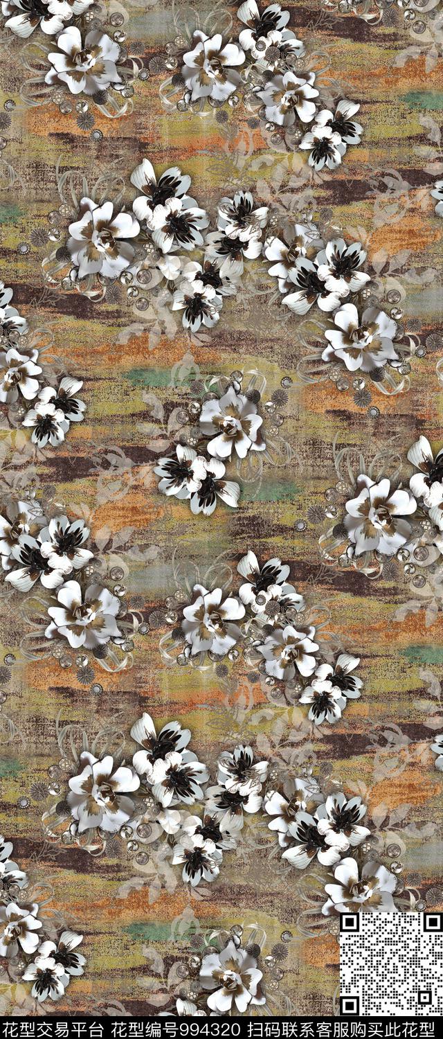 数码华亿平台迪拜花卉满版散花数码印花华亿平台下载（图片编号: 994320） - 瓦栏（Walan）