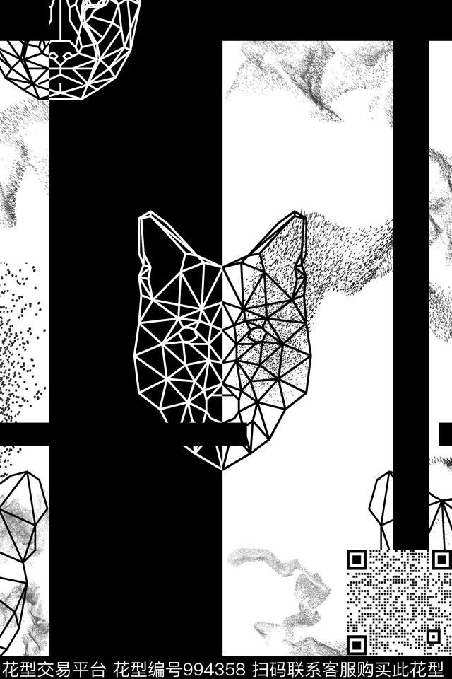 抽象几何动物头数码印花华亿平台下载（图片编号: 994358） - 瓦栏（Walan）