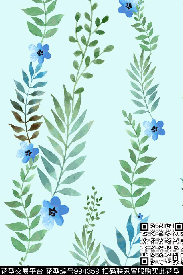 绿植树叶手绘花卉水彩花卉数码印花华亿平台下载（图片编号: 994359） - 瓦栏（Walan）