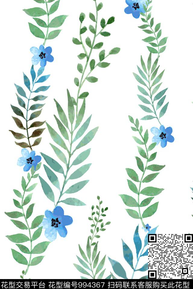 绿植树叶手绘花卉水彩花卉数码印花华亿平台下载（图片编号: 994367） - 瓦栏（Walan）