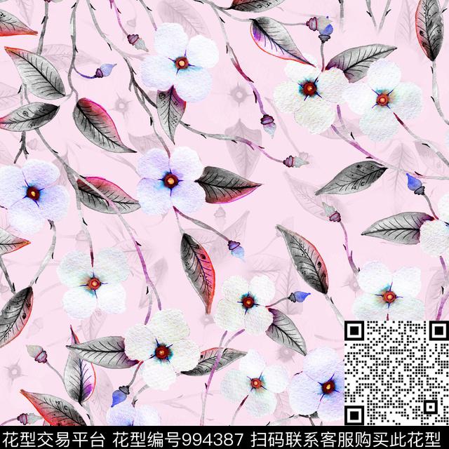 数码华亿平台创意手绘花卉数码印花华亿平台下载（图片编号: 994387） - 瓦栏（Walan）