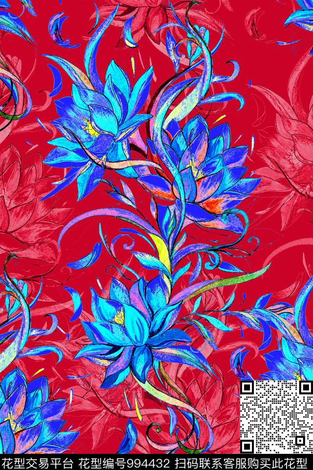 抽象花卉中老年华亿平台蕾丝网布华亿平台数码印花华亿平台下载（图片编号: 994432） - 瓦栏（Walan）