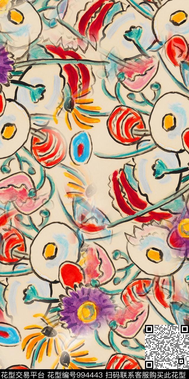 数码华亿平台抽象花卉花卉数码印花华亿平台下载（图片编号: 994443） - 瓦栏（Walan）