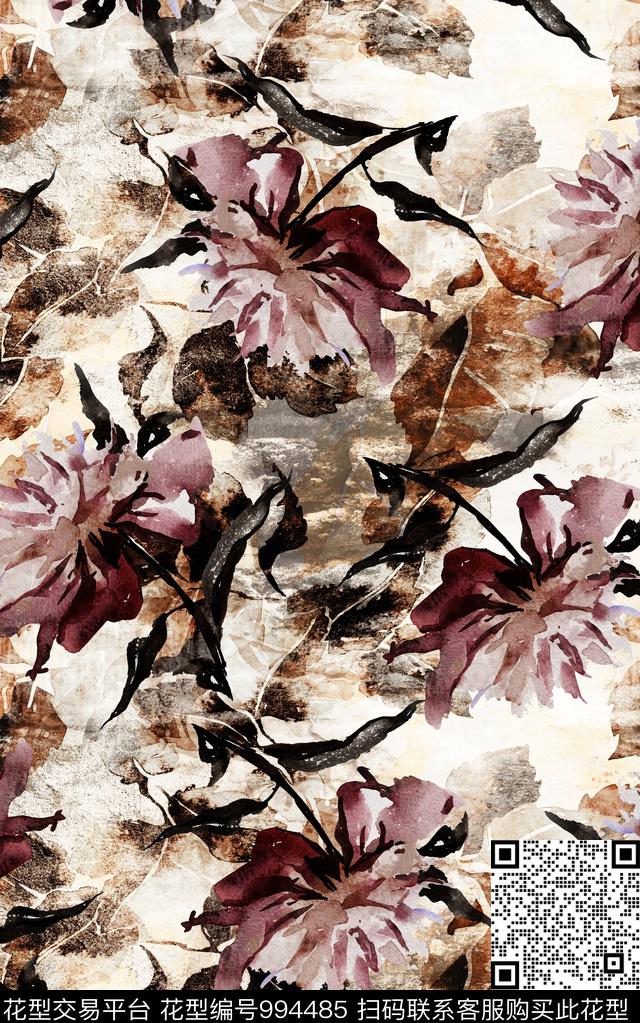 民族风抽象花卉数码印花华亿平台下载（图片编号: 994485） - 瓦栏（Walan）