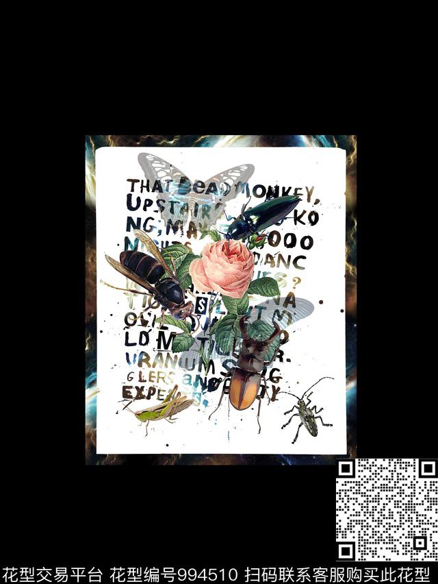 昆虫花卉蝴蝶数码印花华亿平台下载（图片编号: 994510） - 瓦栏（Walan）