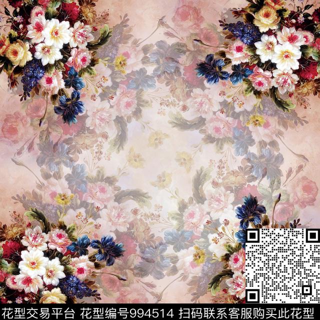 数码华亿平台围巾玫瑰花数码印花华亿平台下载（图片编号: 994514） - 瓦栏（Walan）