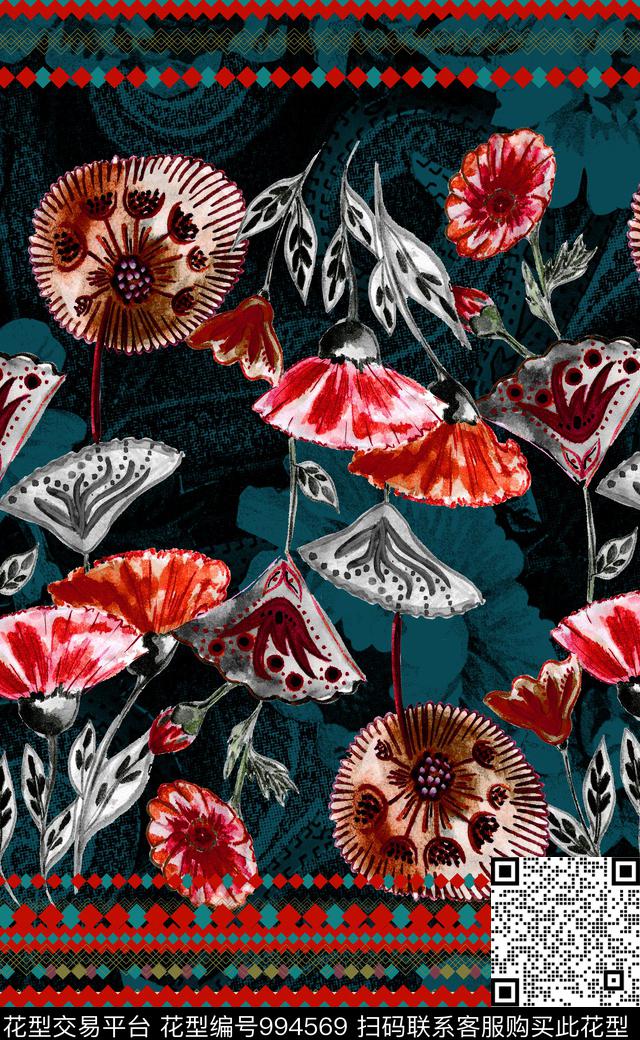 数码华亿平台民族花卉民族风数码印花华亿平台下载（图片编号: 994569） - 瓦栏（Walan）