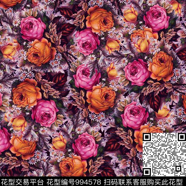 数码华亿平台花卉大牌风数码印花华亿平台下载（图片编号: 994578） - 瓦栏（Walan）