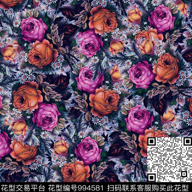 数码华亿平台花卉大牌风数码印花华亿平台下载（图片编号: 994581） - 瓦栏（Walan）