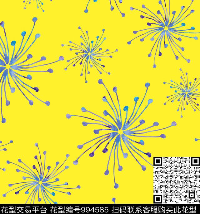 抽象花卉手绘花卉数码印花华亿平台下载（图片编号: 994585） - 瓦栏（Walan）
