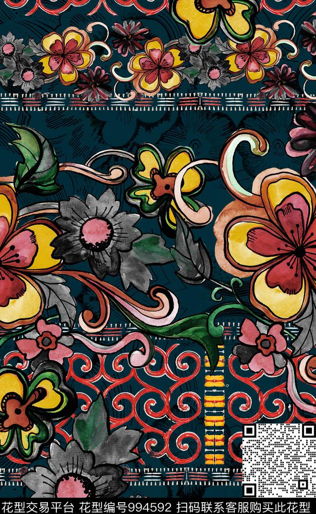 数码华亿平台民族花卉民族风数码印花华亿平台下载（图片编号: 994592） - 瓦栏（Walan）