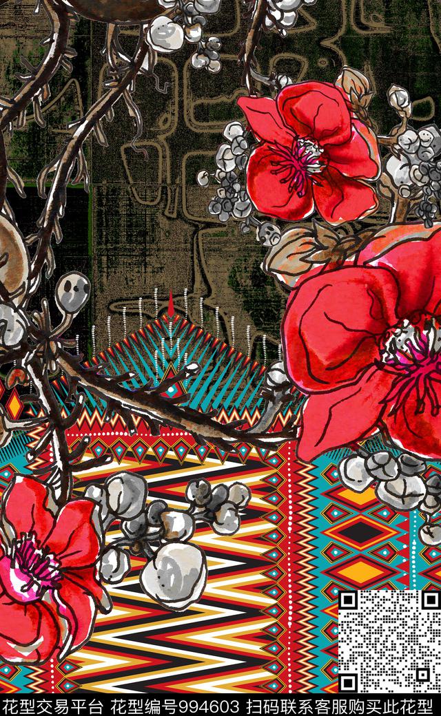 数码华亿平台民族风花卉数码印花华亿平台下载（图片编号: 994603） - 瓦栏（Walan）