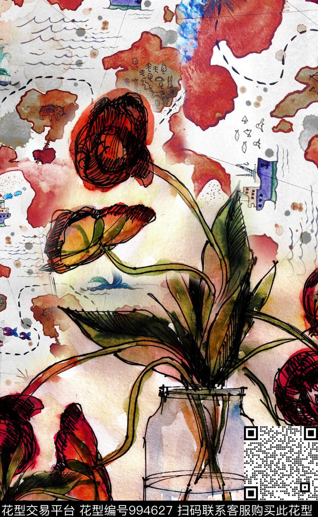 数码华亿平台抽象花卉数码印花华亿平台下载（图片编号: 994627） - 瓦栏（Walan）