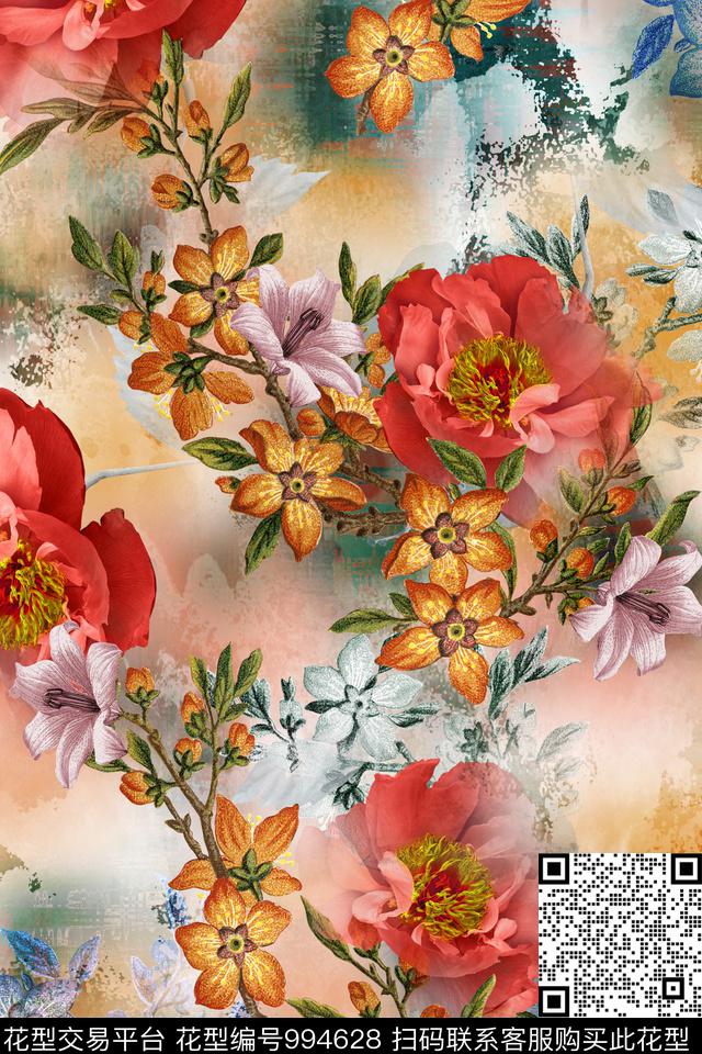 数码华亿平台中老年花满版散花数码印花华亿平台下载（图片编号: 994628） - 瓦栏（Walan）