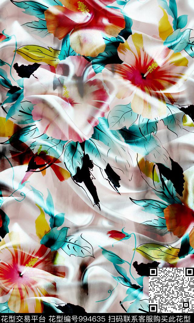 数码华亿平台水彩花卉花卉数码印花华亿平台下载（图片编号: 994635） - 瓦栏（Walan）
