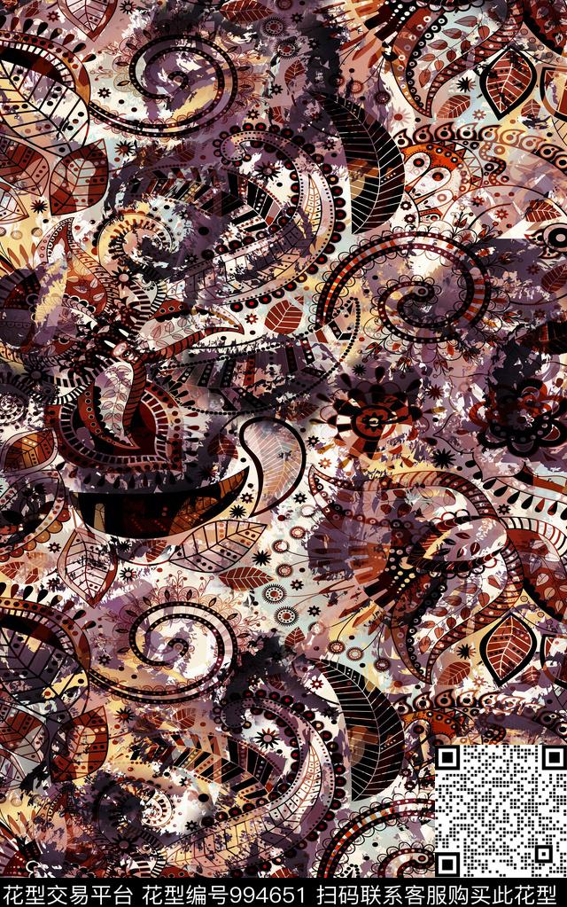 民族风抽象几何数码印花华亿平台下载（图片编号: 994651） - 瓦栏（Walan）