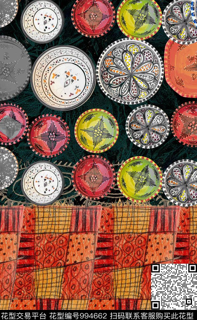 数码华亿平台民族花卉民族风数码印花华亿平台下载（图片编号: 994662） - 瓦栏（Walan）