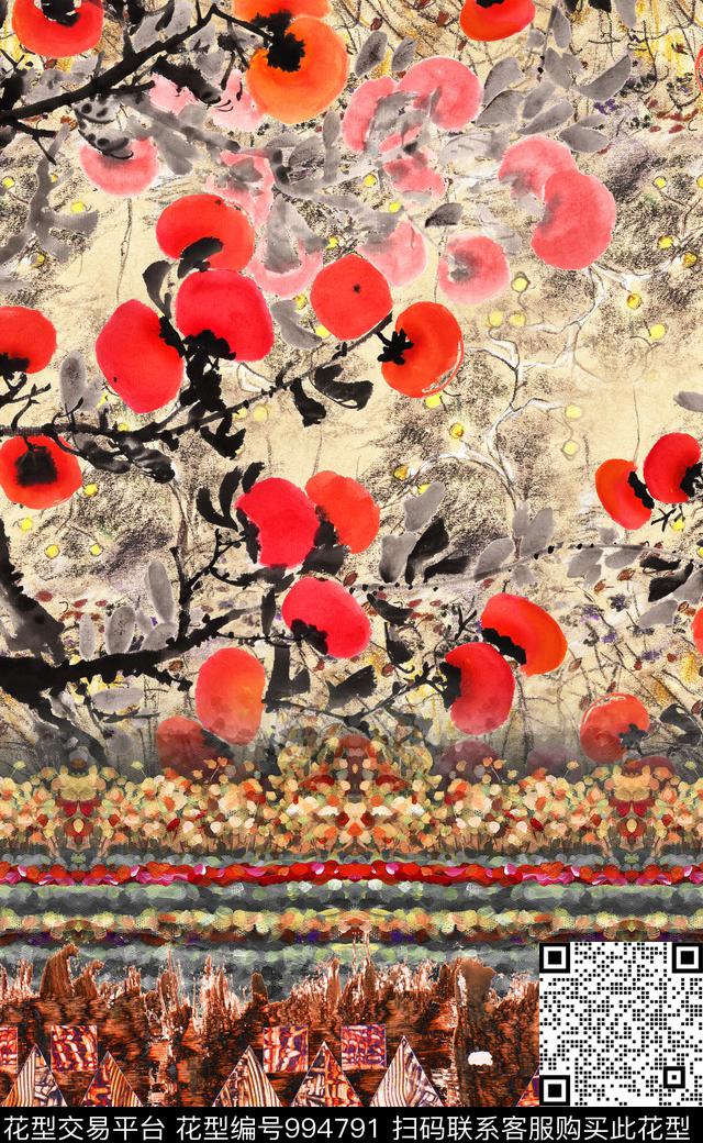 中国风线条水墨风数码印花华亿平台下载（图片编号: 994791） - 瓦栏（Walan）