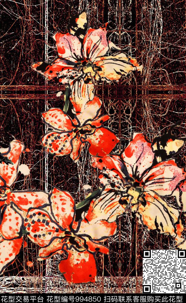 数码华亿平台民族花卉定位花数码印花华亿平台下载（图片编号: 994850） - 瓦栏（Walan）