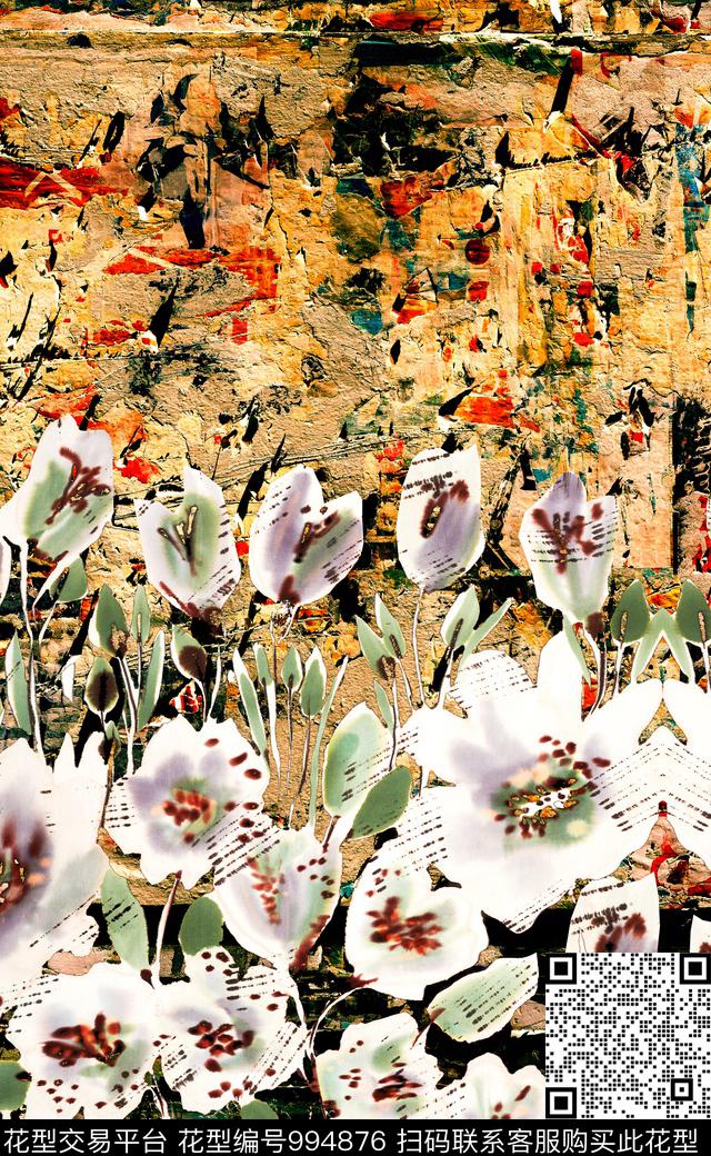 数码华亿平台民族花卉肌理数码印花华亿平台下载（图片编号: 994876） - 瓦栏（Walan）
