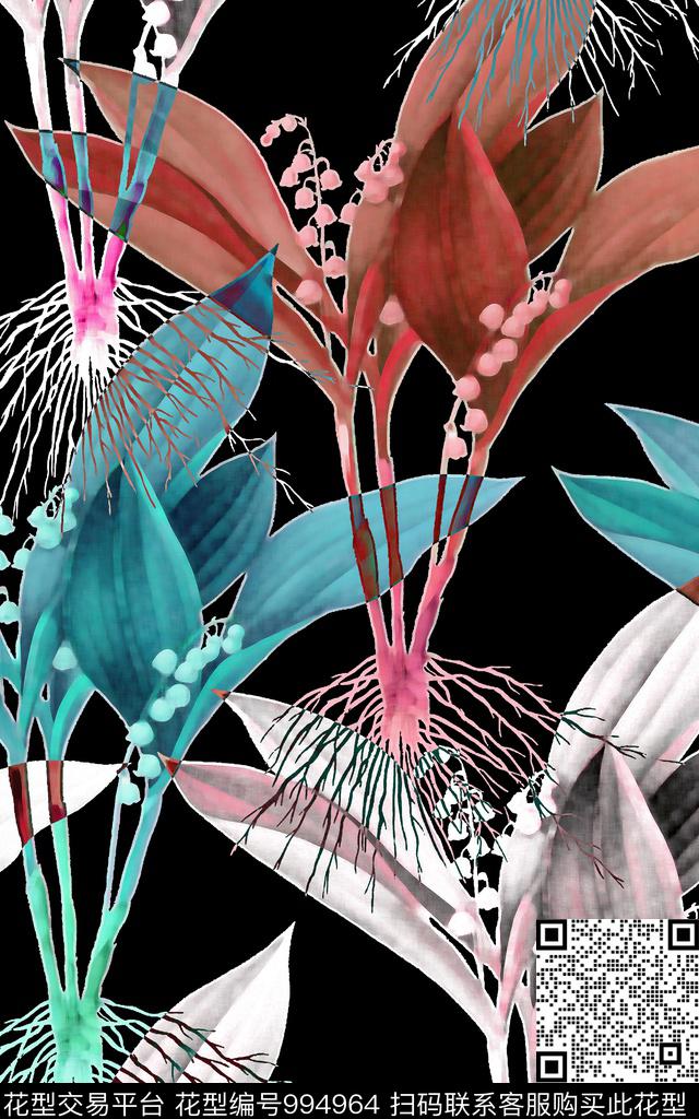 热带华亿平台绿植树叶数码印花华亿平台下载（图片编号: 994964） - 瓦栏（Walan）