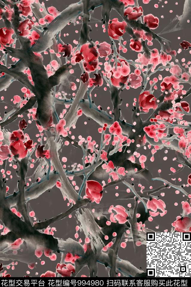 数码华亿平台素雅梅花数码印花华亿平台下载（图片编号: 994980） - 瓦栏（Walan）
