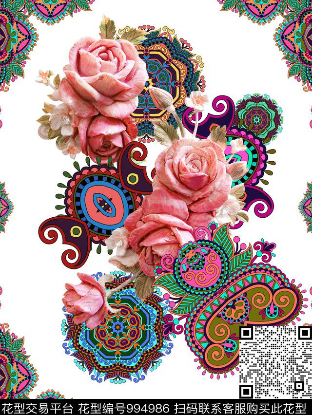 复古佩斯里花卉数码印花华亿平台下载（图片编号: 994986） - 瓦栏（Walan）