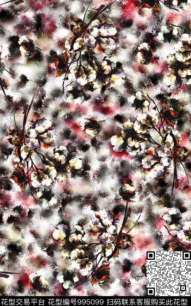 民族风抽象花卉数码印花华亿平台下载（图片编号: 995099） - 瓦栏（Walan）