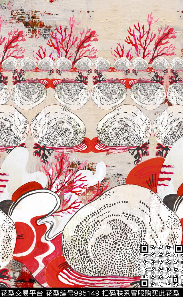 中国风线条水墨风数码印花华亿平台下载（图片编号: 995149） - 瓦栏（Walan）