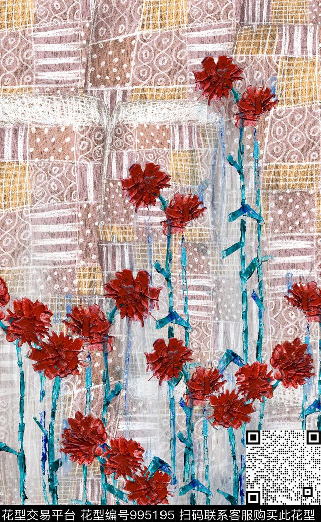 数码华亿平台民族花卉肌理数码印花华亿平台下载（图片编号: 995195） - 瓦栏（Walan）